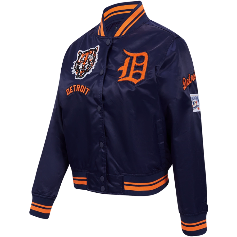 Detroit Tigers Women's Classic Pro Standard Team Players Full-Snap Satin Varsity Navy Jacket - Image 3