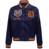Detroit Tigers Women's Classic Pro Standard Team Players Full-Snap Satin Varsity Navy Jacket