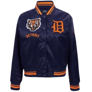 Detroit Tigers Women's Classic Pro Standard Team Players Full-Snap Satin Varsity Navy Jacket