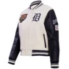 Detroit Tigers Classic Women's Pro Standard Wool & Leather Varsity Jacket Cream & Black - Image 3