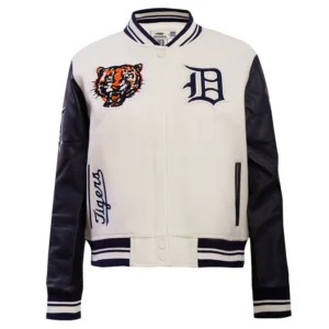 Detroit Tigers Classic Women's Pro Standard Wool & Leather Varsity Jacket Cream & Black