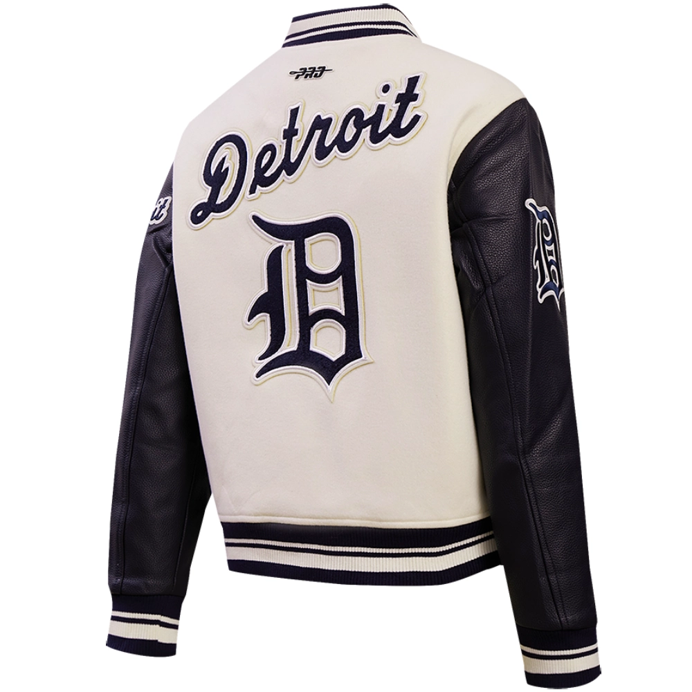 Detroit Tigers Classic Women's Pro Standard Wool & Leather Varsity Jacket Cream & Black - Image 4