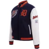 Women's Detroit Tigers Classic Pro Standard Wool & Leather Varsity Jacket Navy & White - Image 3