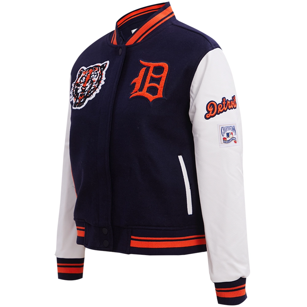 Women's Detroit Tigers Classic Pro Standard Wool & Leather Varsity Jacket Navy & White - Image 3