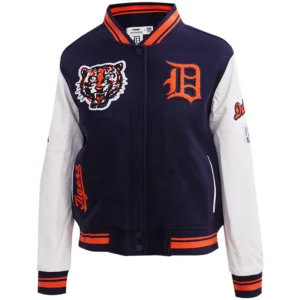 Women's Detroit Tigers Classic Pro Standard Wool & Leather Varsity Jacket Navy & White
