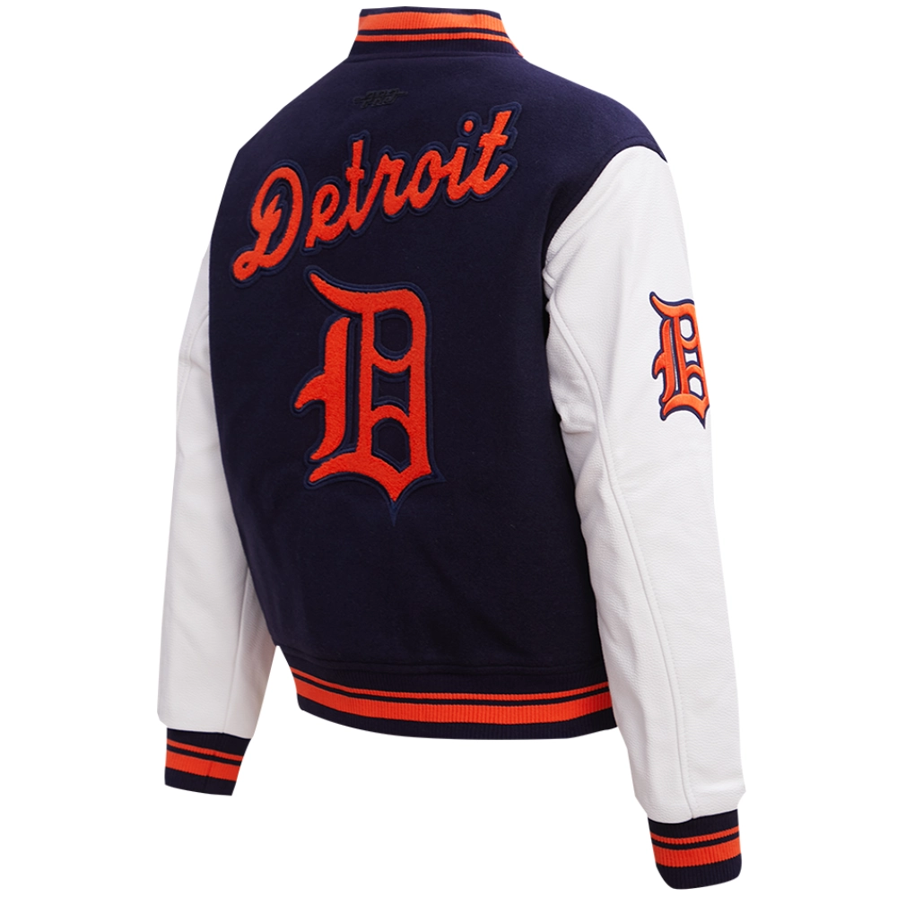Women's Detroit Tigers Classic Pro Standard Wool & Leather Varsity Jacket Navy & White - Image 4