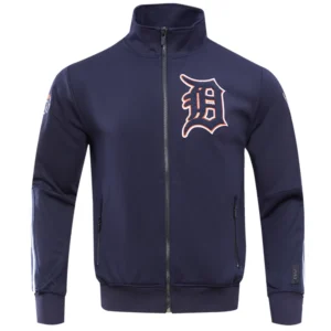 Detroit Tigers Neutral Full-Zip Navy Polyester Varsity Jacket