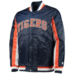 Detroit Tigers Starter Navy The Ace Full-Snap Satin Varsity Jacket