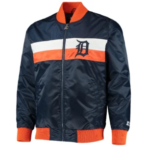 Detroit Tigers Starter The Ambassador Full-Zip Satin Varsity Navy Jacket