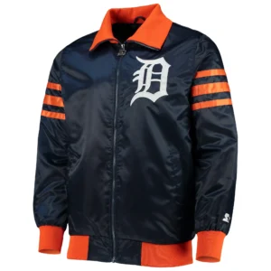 Detroit Tigers Starter The Captain II Full-Zip Satin Varsity Navy Jacket