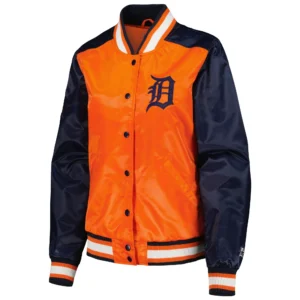 Detroit Tigers Women's Starter Lead Off Full-Snap Varsity Jacket Orange & Navy
