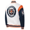 Detroit Tigers Starter Warm Up Pitch Full-Snap Satin Varsity Jacket White & Navy - Image 2