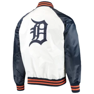 Alternative view of Detroit Tigers Lead Off White & Navy Clean Up Hitter Full-Snap Satin Varsity Jacket