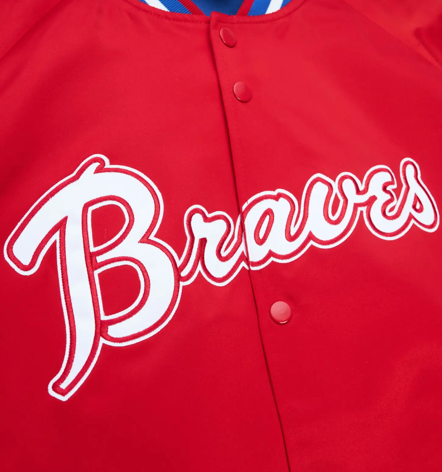Atlanta Braves Lightweight Raglan Red Satin Varsity Jacket - Image 3