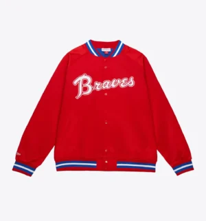 Atlanta Braves Lightweight Raglan Red Satin Varsity Jacket