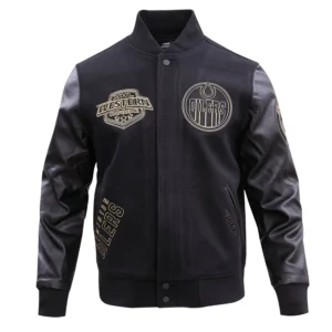 Edmonton Oilers Black & Gold Wool & leather Varsity Jacket