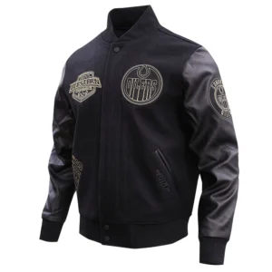 Alternative view of Edmonton Oilers Black & Gold Wool & leather Varsity Jacket