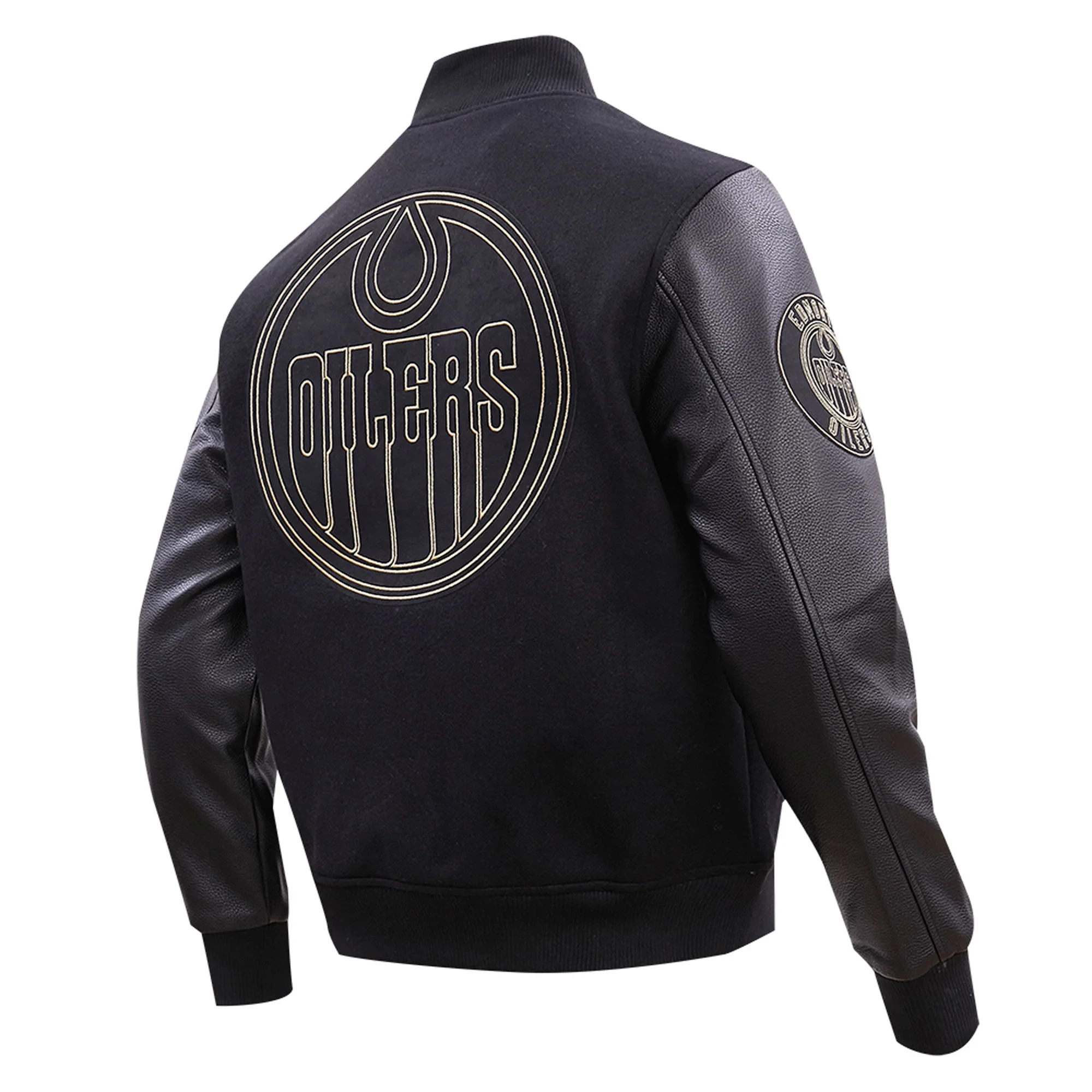Edmonton Oilers Black & Gold Wool & leather Varsity Jacket - Image 3