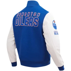 Alternative view of Men's Edmonton Oilers Classic Royal & White Varsity Jacket