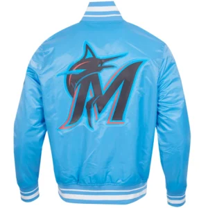 Alternative view of Miami Marlins Baseball Team Players Satin Varsity Jacket Sky Blue