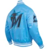 Miami Marlins Baseball Team Players Satin Varsity Jacket Sky Blue - Image 7