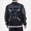 Miami Marlins Mashup Black Wool & Leather Varsity Jacket - Image 2