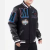 Miami Marlins Mashup Black Wool & Leather Varsity Jacket - Image 3