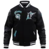 Florida Marlins Retro Classic Rib Black Wool & Leather Varsity Jacket