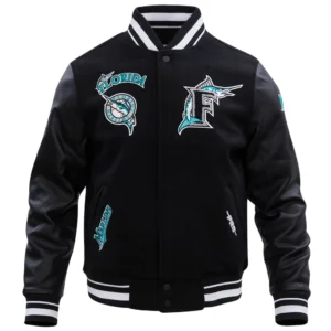Florida Marlins Retro Classic Rib Black Wool & Leather Varsity Jacket