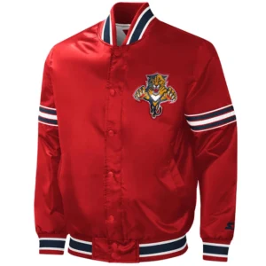 Florida Panthers Slider Full-Snap Satin Varsity Red Jacket