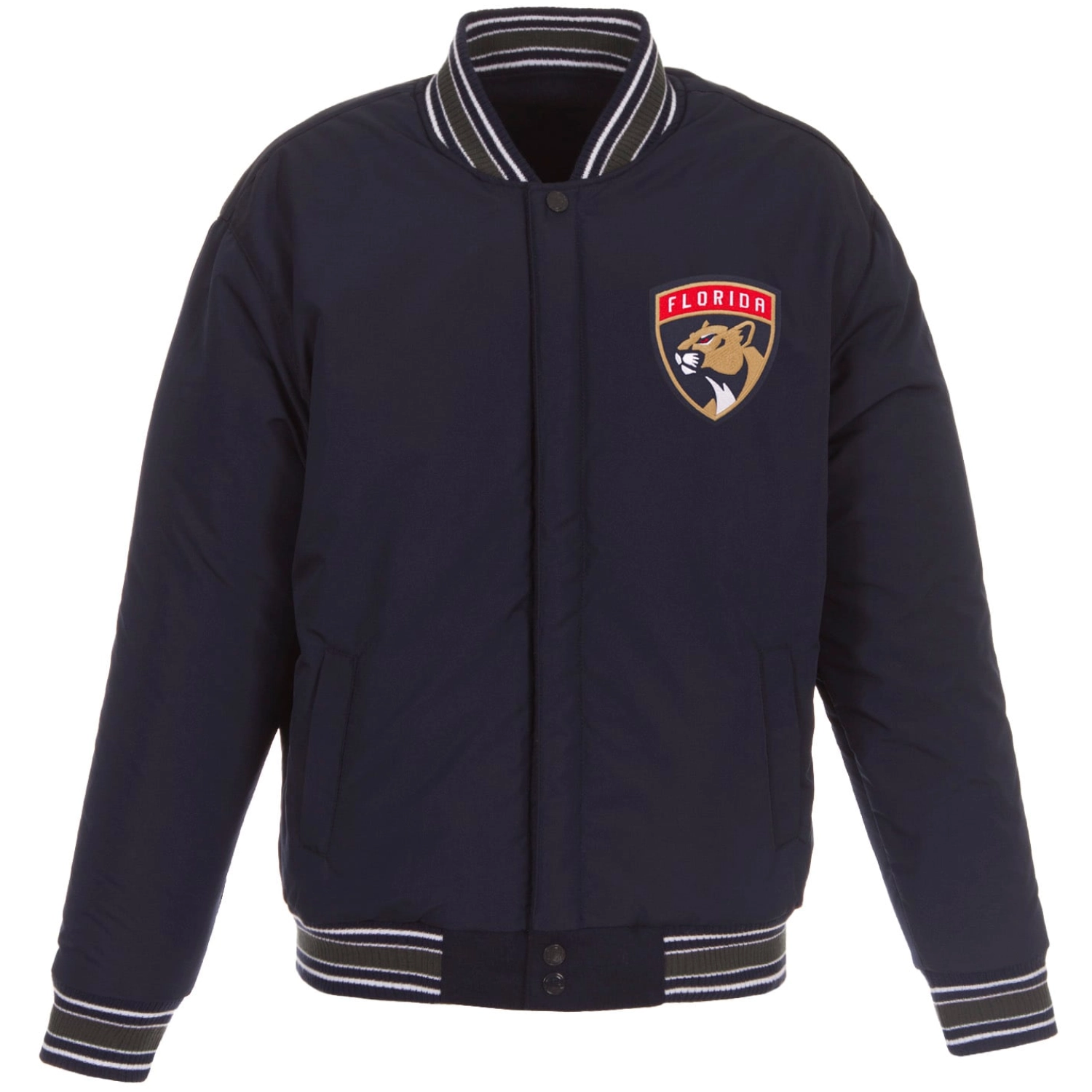 Florida Panthers Poly-Twill Accent Wool Varsity Jacket Navy & Charcoal - Image 2