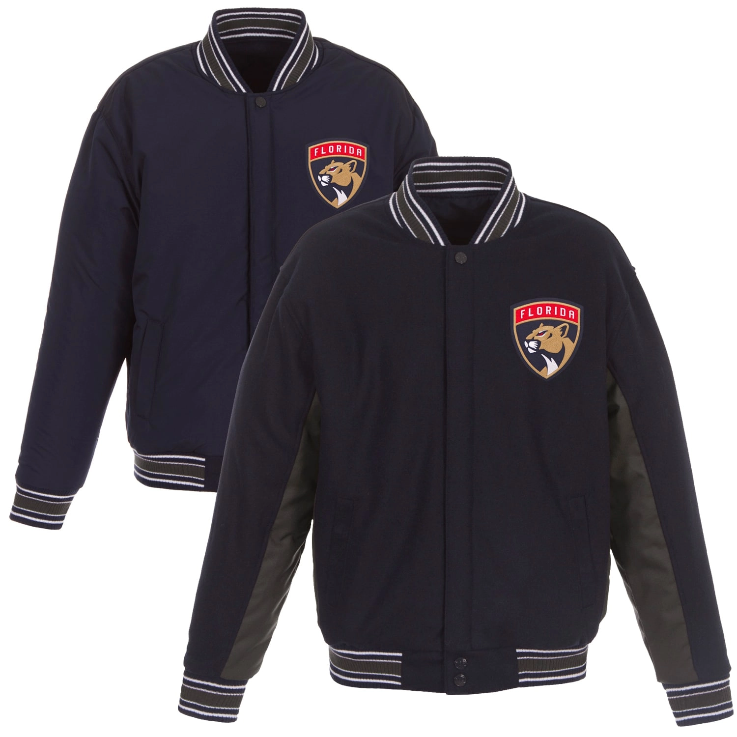 Florida Panthers Poly-Twill Accent Wool Varsity Jacket Navy & Charcoal - Image 3