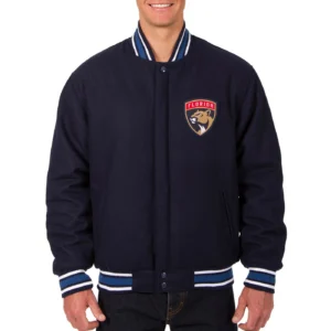 Florida Panthers Reversible Classic Rib Knitted Full Wool One Color Varsity Jacket