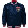 Florida Panthers Ace Defender Full-Snap Satin Varsity Navy Jacket