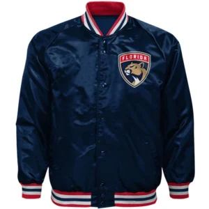 Florida Panthers Ace Defender Full-Snap Satin Varsity Navy Jacket