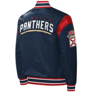 Alternative view of Florida Panthers Starter Force Play Navy Satin Varsity Jacket