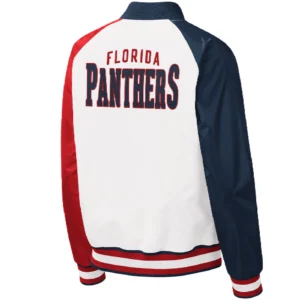 Alternative view of Florida Panthers Reliever Starter Full-Snap Satin Varsity Jacket White & Navy