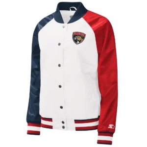 Florida Panthers Reliever Starter Full-Snap Satin Varsity Jacket White & Navy