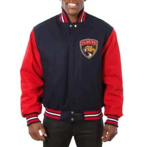 Florida Panthers Full Wool Two Tone Varsity Jacket Navy & Red
