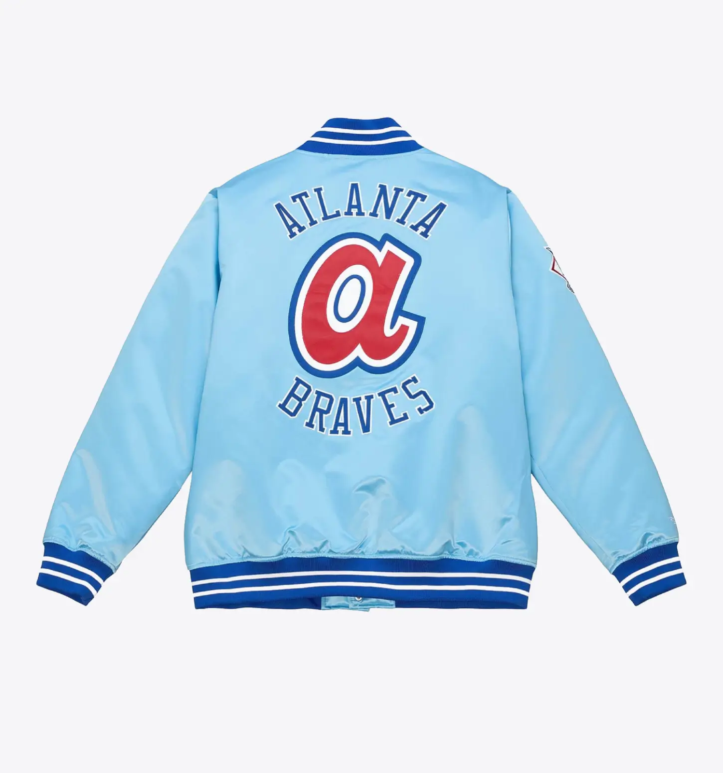Atlanta Braves Cooperstown Heavyweight full-Snap Satin Varsity Sky Blue Jacket - Image 2