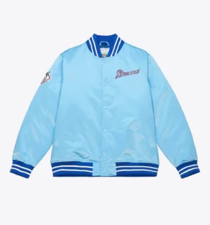 Atlanta Braves Cooperstown Heavyweight full-Snap Satin Varsity Sky Blue Jacket
