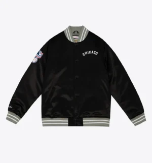 Chicago White Sox Lightweight Raglan Black Satin Varsity Jacket