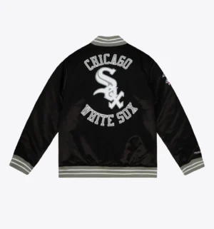 Alternative view of Chicago White Sox Lightweight Raglan Black Satin Varsity Jacket
