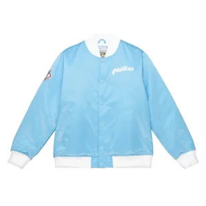 Philadelphia Phillies Cooperstown Heavyweight Sky Blue Satin Varsity Jacket