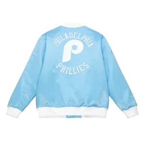 Alternative view of Philadelphia Phillies Cooperstown Heavyweight Sky Blue Satin Varsity Jacket