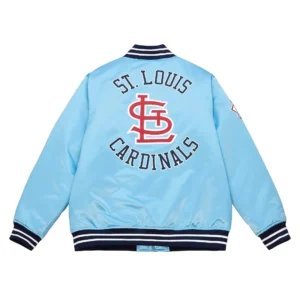 Alternative view of St. Louis Cardinals Cooperstown Heavyweight Sky Blue Satin Varsity Jacket