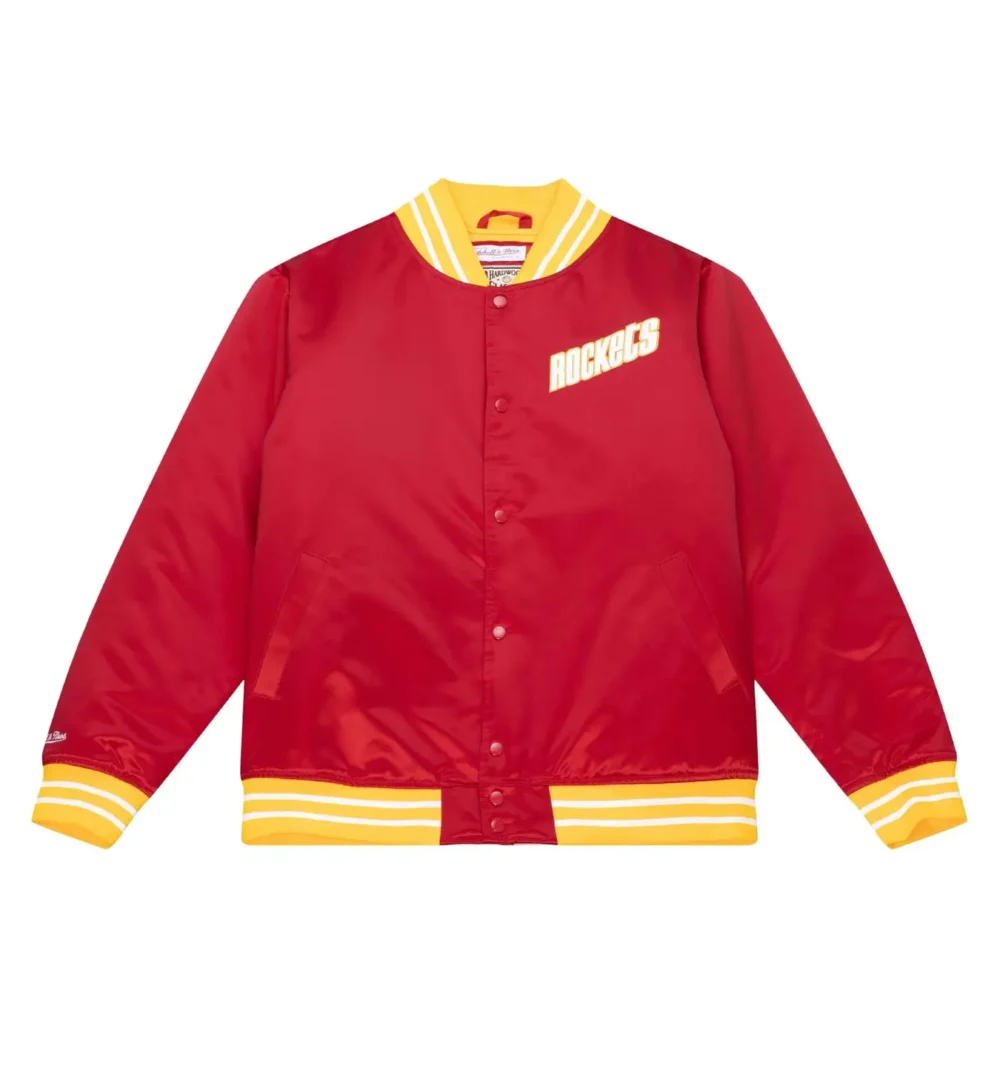 Men With Red Rockets Heavyweight Satin Team Legacy Red Jacket Houston Rockets