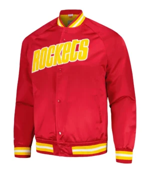Houston Rockets Throwback Wordmark Raglan Red Varsity Jacket