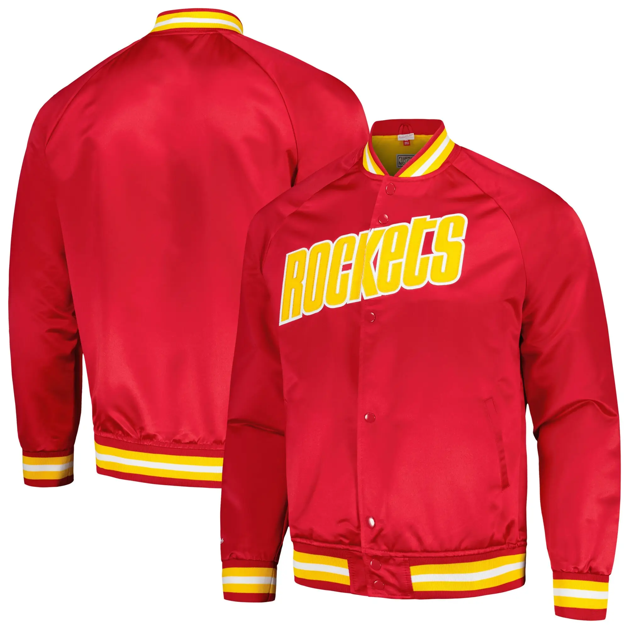 Houston Rockets Throwback Wordmark Raglan Red Varsity Jacket - Image 3