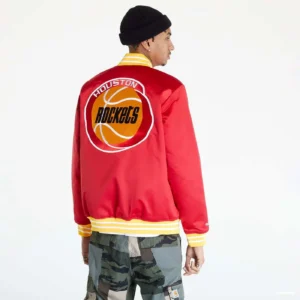 Alternative view of Houston Rockets Hardwood Classics Red Satin Varsity Jacket